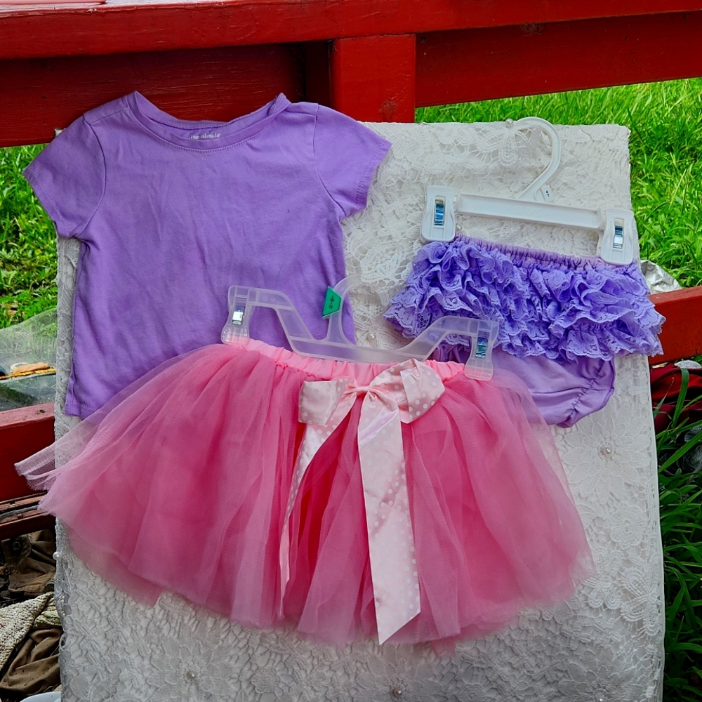 Pink and Purple Tutu, Tee and Bloomers set 2T